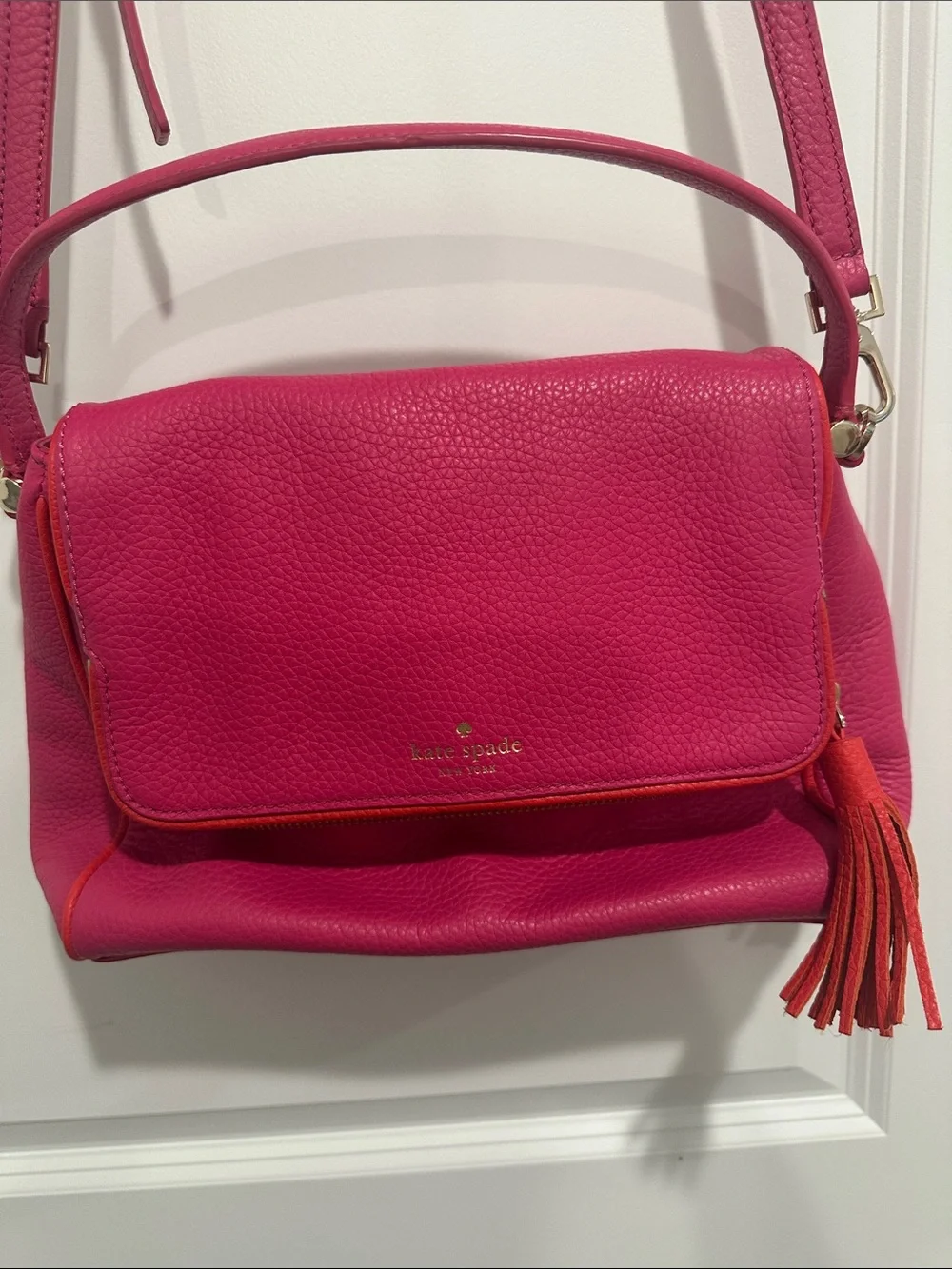 kate spade Hot Pink Leather Crossbody with Tassel